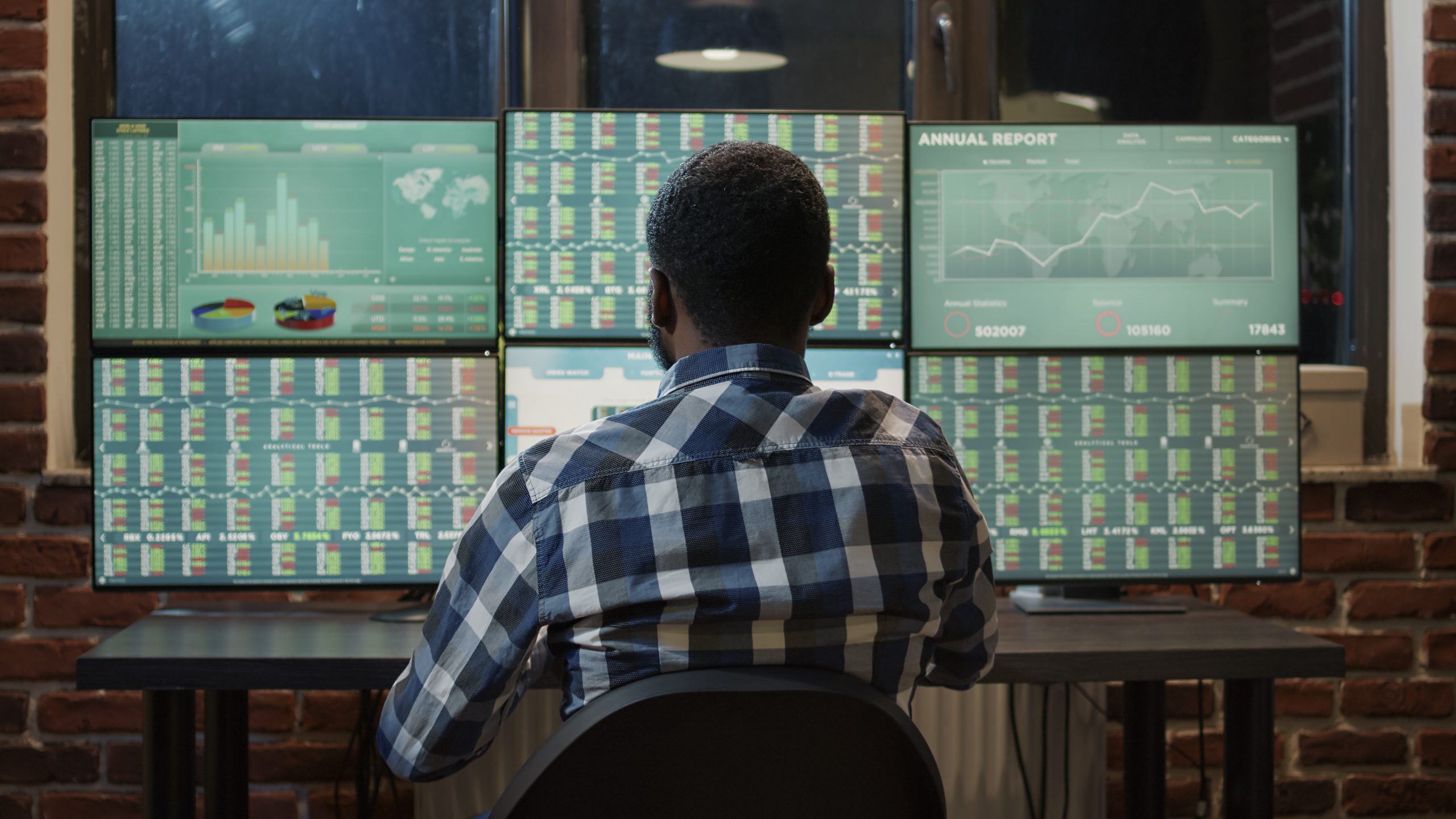 Financial professional in credit risk recruitment analyzing risk models and market charts